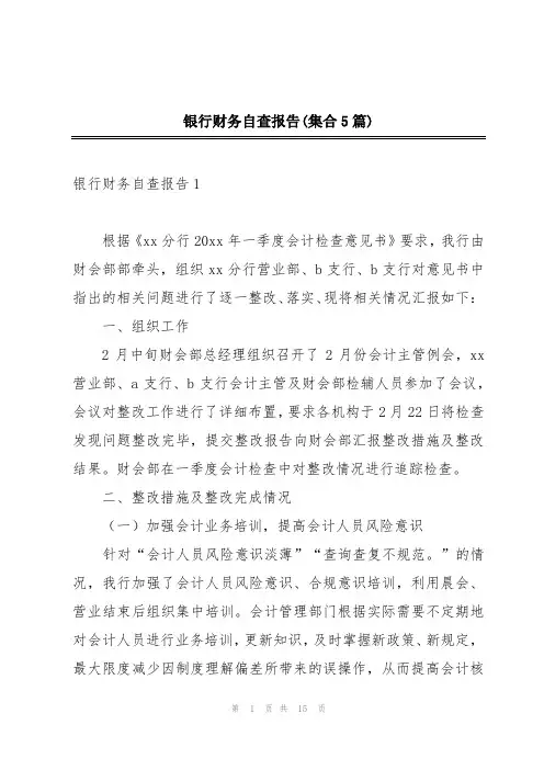 银行财务自查报告(集合5篇)