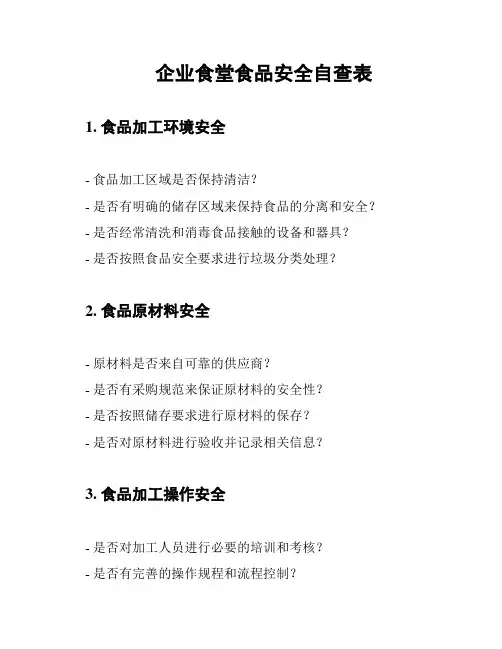 企业食堂食品安全自查表