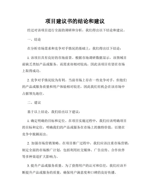 项目建议书的结论和建议