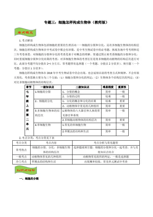 专题三：细胞怎样构成生物体精讲(教师版)