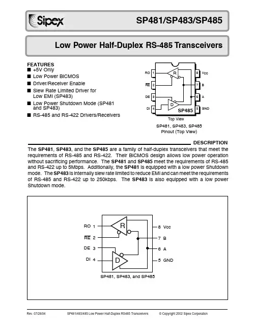 sp485中文资料_数据手册_参数