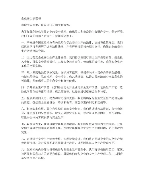 危险化学品企业安全承诺书