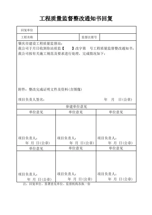 备用03工程质量监督整改通知回复