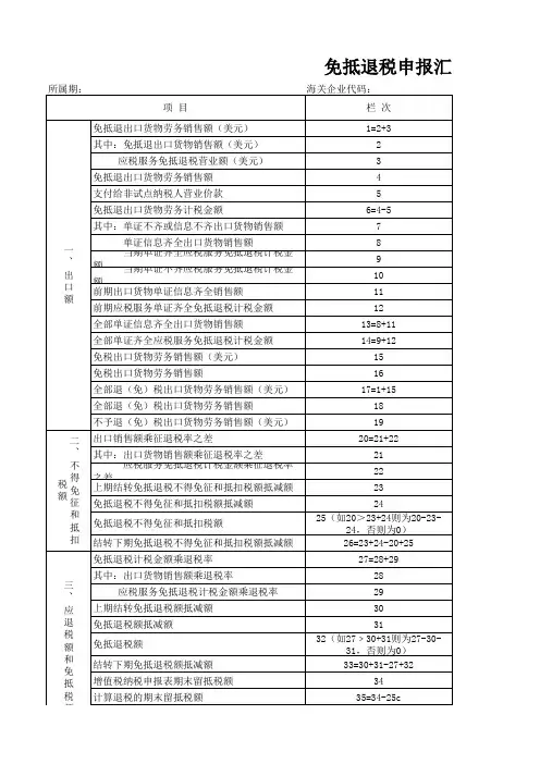 免抵退税申报汇总表