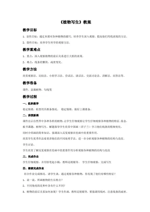 人美版美术四年级下册《植物写生》教案1