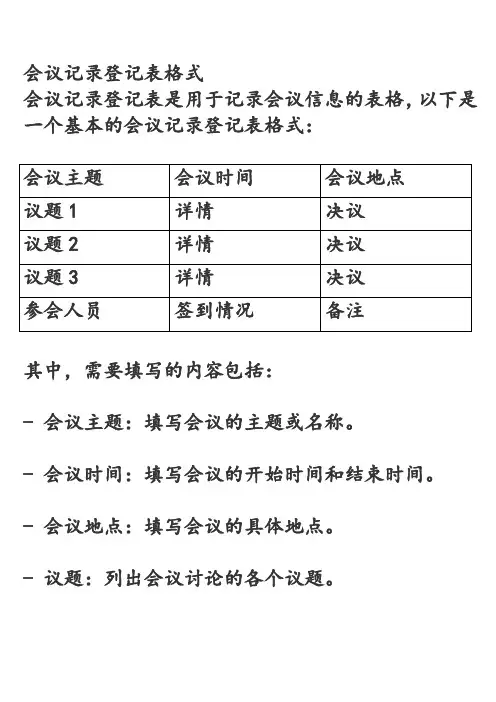 会议记录登记表格式