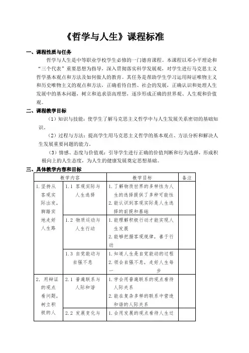 中职《哲学与人生》课程标准