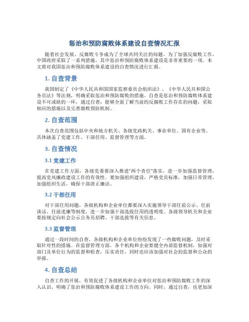 惩治和预防腐败体系建设自查情况汇报