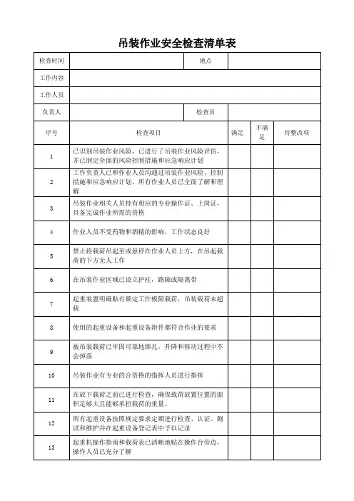手动及动力工具工作安全检查清单表格模板(可修改)
