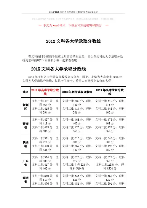2018-201X文科各大学录取分数线-优秀word范文 (5页)