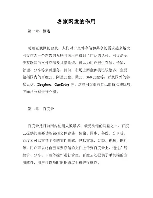 各家网盘的作用