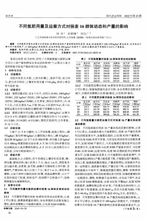 不同氮肥用量及运筹方式对扬麦16群体动态和产量的影响