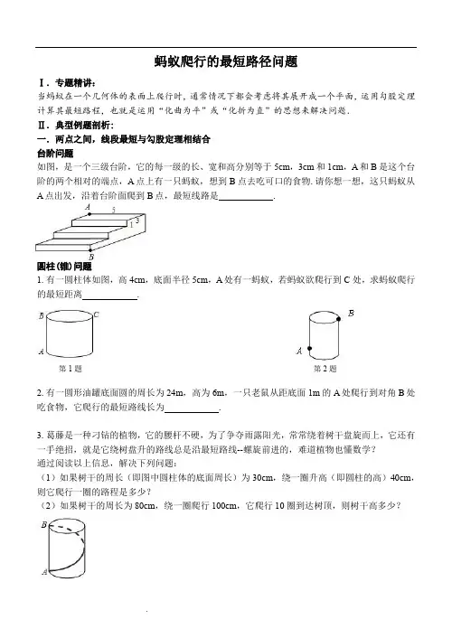 中考复习之—— 蚂蚁爬行的最短路径问题