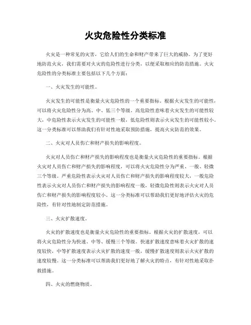 火灾危险性分类标准