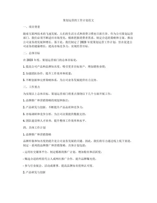 策划运营的工作计划范文
