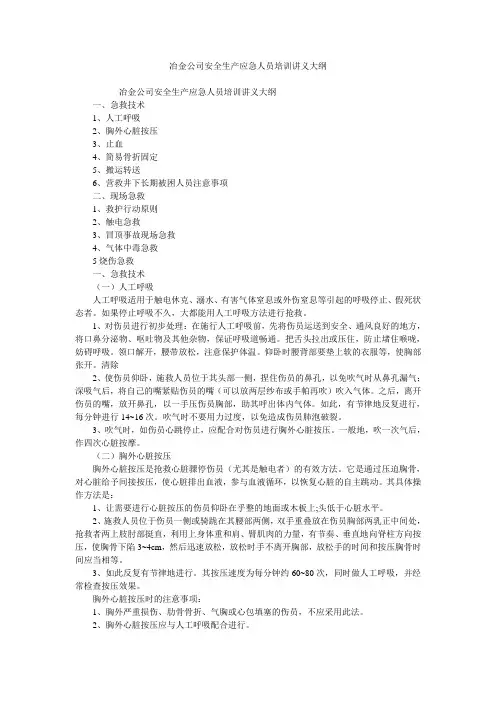 冶金公司安全生产应急人员培训讲义大纲