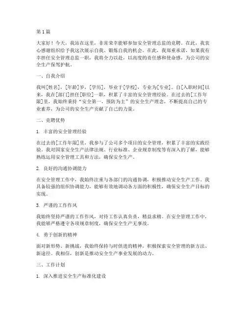 安全管理总监竞聘演讲稿(3篇)