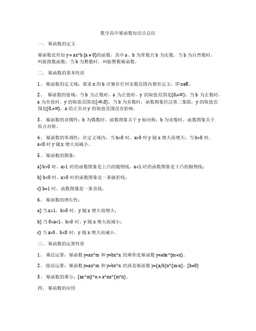 数学高中幂函数知识点总结