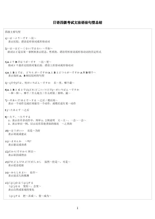 日语四级考试文法语法句型总结