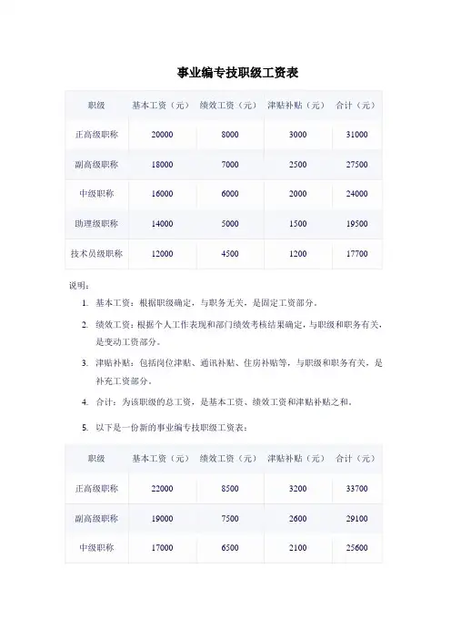 事业编专技职级工资表
