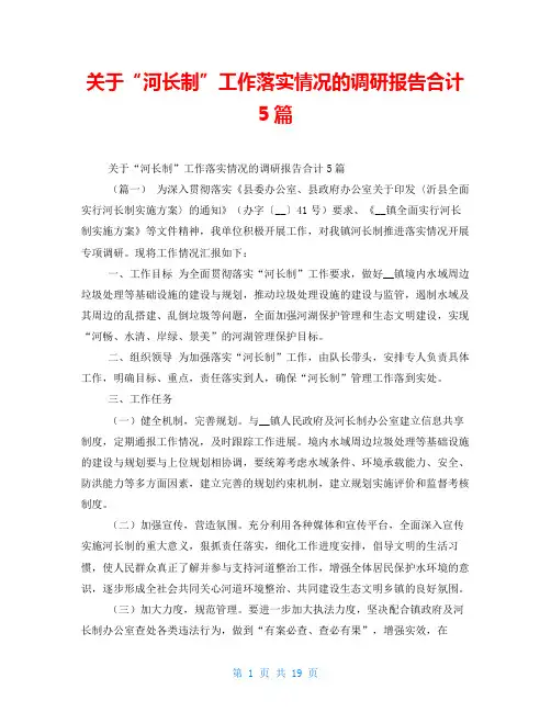 关于“河长制”工作落实情况的调研报告合计5篇