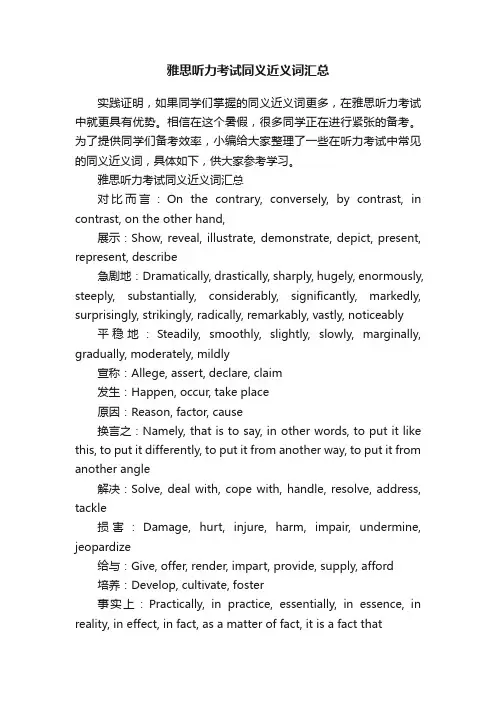 雅思听力考试同义近义词汇总