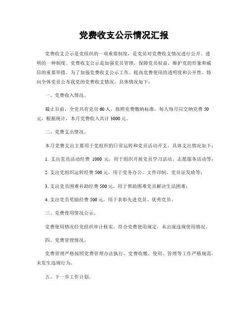 党费收支公示情况汇报