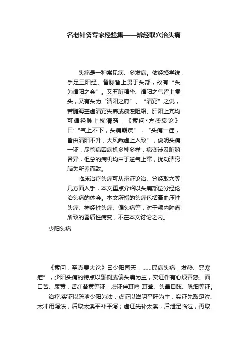 名老针灸专家经验集——辨经取穴治头痛