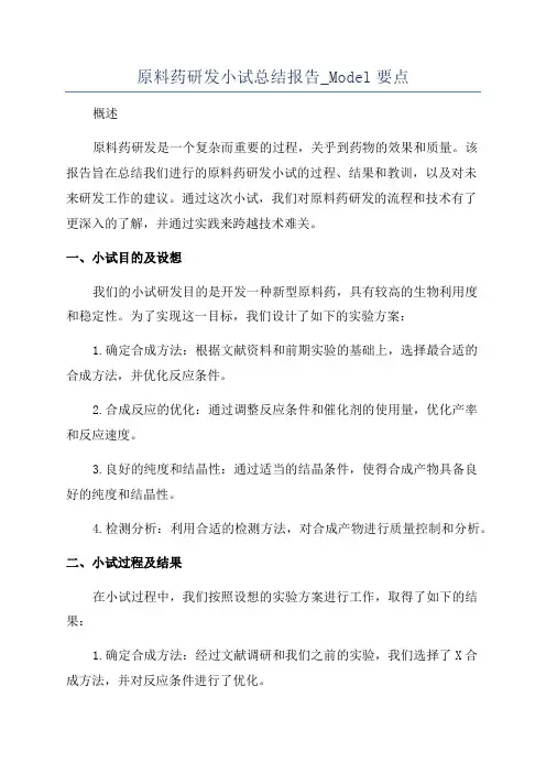 原料药研发小试总结报告_Model要点