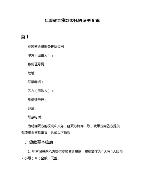 专项资金贷款委托协议书5篇