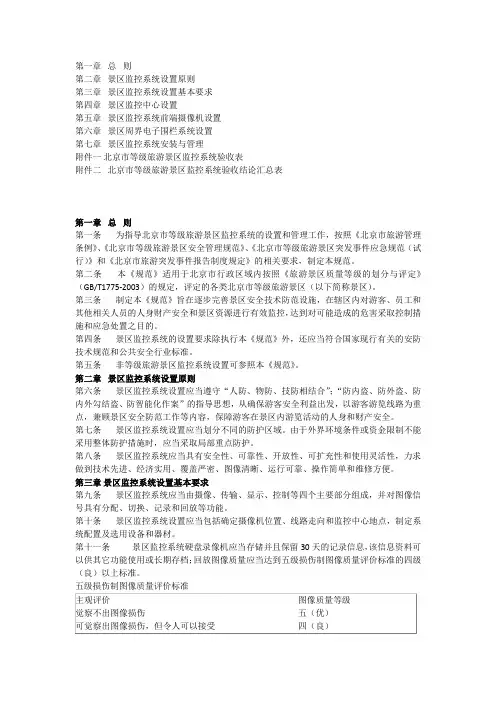 北京市等级旅游景区监控系统设置规范(试行)