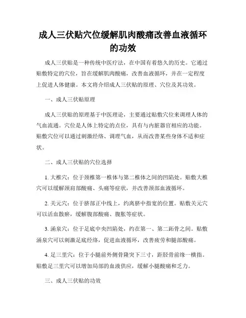 成人三伏贴穴位缓解肌肉酸痛改善血液循环的功效