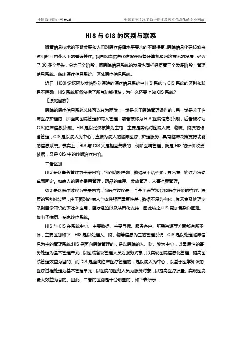 HIS与CIS的区别与联系