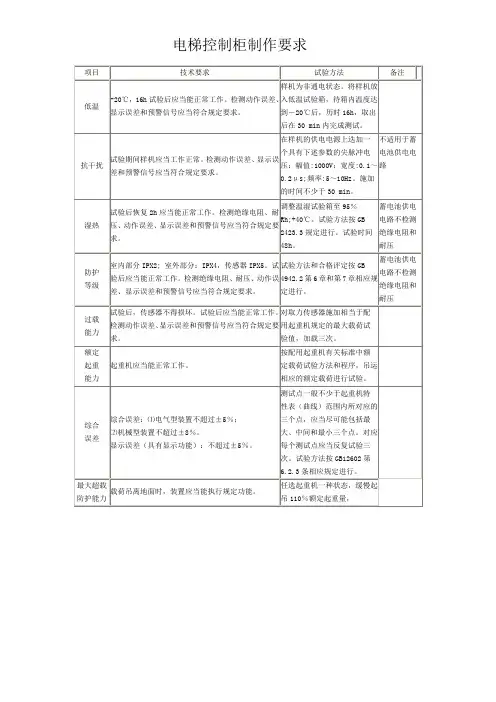 电梯控制柜制作要求
