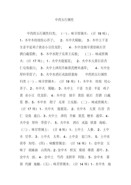 中药五行属性