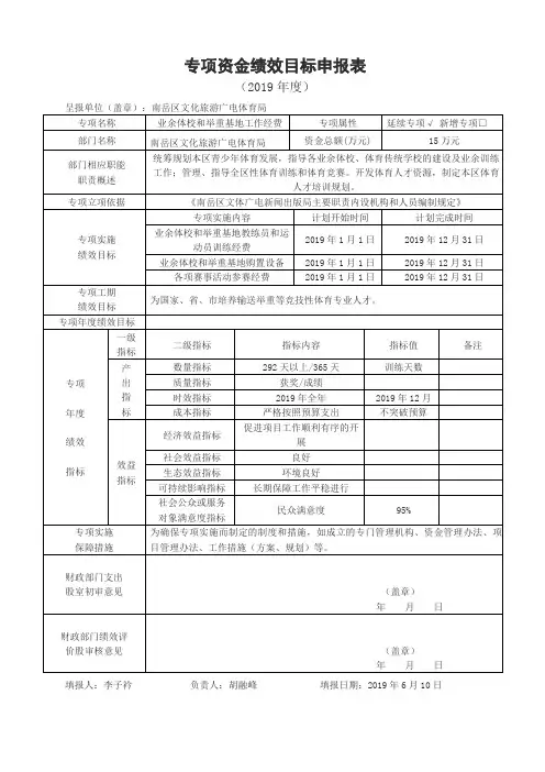 专项资金绩效目标申报表