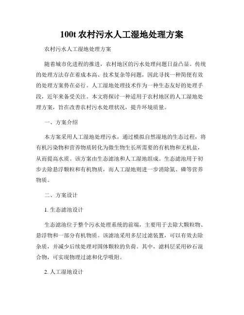 100t农村污水人工湿地处理方案