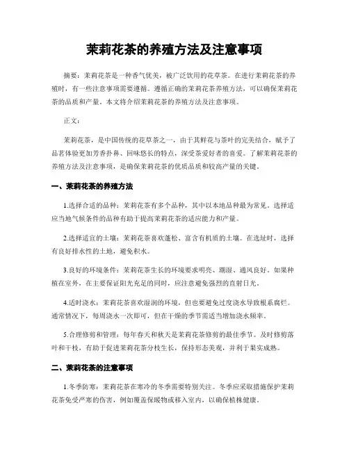 茉莉花茶的养殖方法及注意事项
