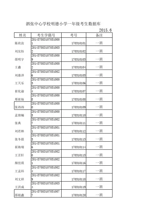 明德小学一年级分班名单