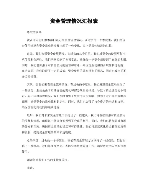 资金管理情况汇报表