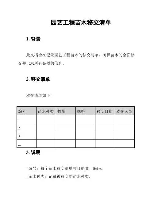 园艺工程苗木移交清单