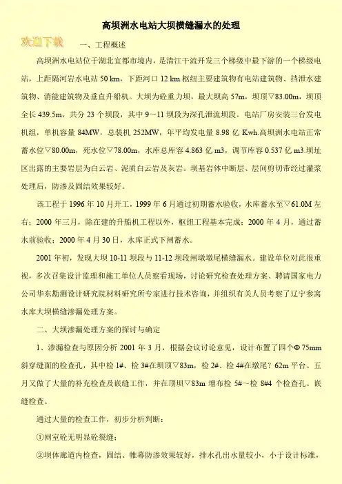 高坝洲水电站大坝横缝漏水的处理