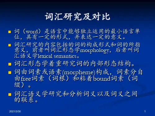 英汉词汇对比 ppt课件