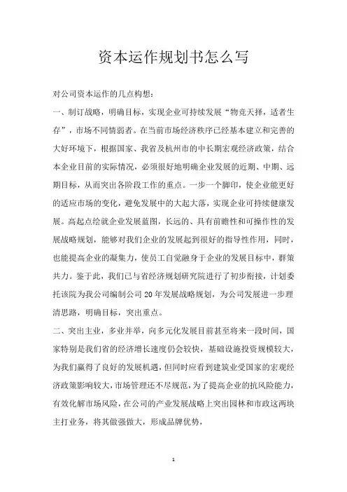 资本运作规划书怎么写