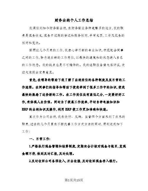 2024年财务出纳个人工作总结(5篇)