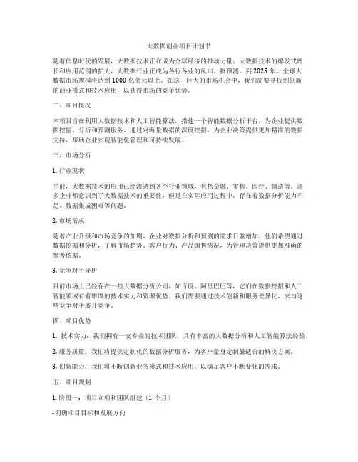 大数据创业项目计划书