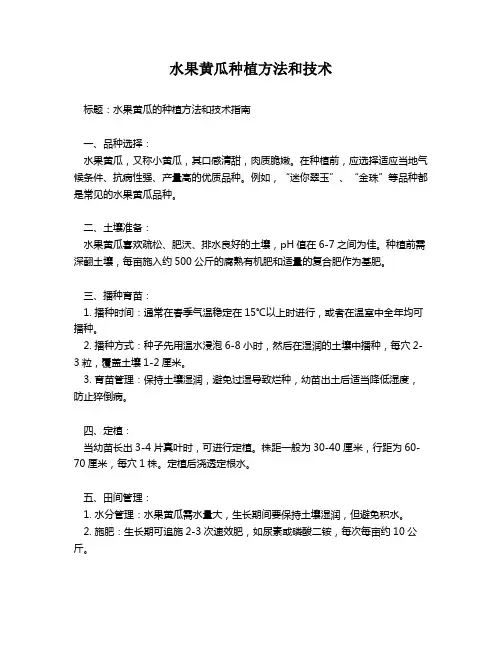 水果黄瓜种植方法和技术