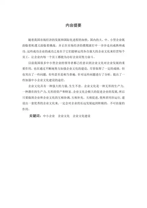 浅析中小企业文化建设 论文