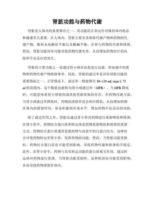 肾脏功能与药物代谢