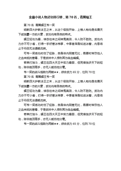 金庸小说人物武功排行榜，第70名，青翼蝠王